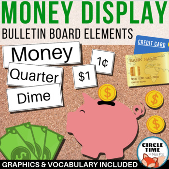 Preview of Teaching Money Bulletin Board Elements with Vocabulary Cards, Classroom Display