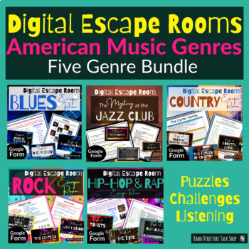 Preview of American Music Genres Escape Room BUNDLE (Music Escape Rooms from Jazz to Rap!)