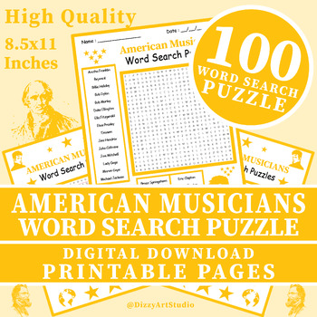 Preview of American Musicians Word Search Puzzle Worksheet Activity Printable Puzzle Pagesp