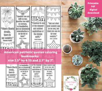 Preview of American Patriotic Quotes Coloring Bookmarks USA Presidents Day Independence