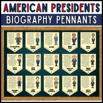 Preview of American Presidents Biography Pennants Bulletin Board February President's Day