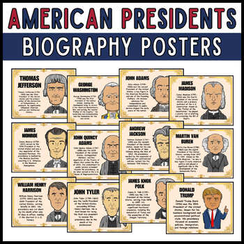 Preview of American Presidents Biography Posters 45 USA President's Day Bulletin Board