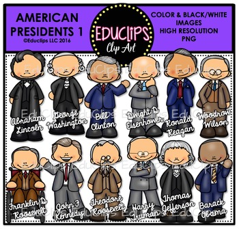 Preview of American Presidents 1 Clip Art Set {Educlips Clipart}
