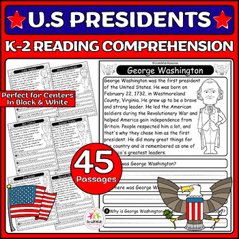 Preview of American Presidents Reading Comprehension Passages for K-2 Bw | Presidents' Day