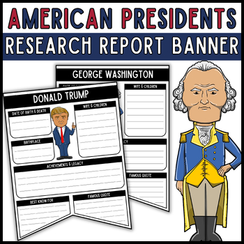 Preview of American Presidents Research Report Banners Bulletin Board | President's Day