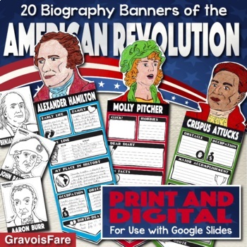 Preview of American Revolution Activity — Biography Banners — Print and Google Slides