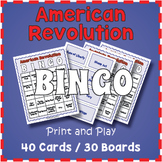 American Revolution BINGO & Memory Matching Card Game Activity