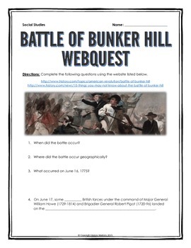 American Revolution - Battle of Bunker Hill - Webquest with Key | TpT
