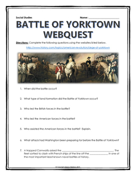 American Revolution - Battle of Yorktown - Webquest with Key by History