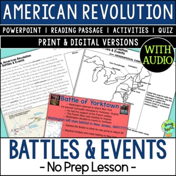 Preview of American Revolution Battles Lesson - Revolutionary War Battles Activity -Passage