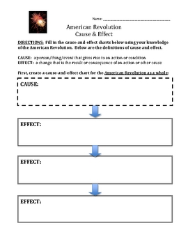 American Revolution - Cause & Effect Worksheet by Monica Lukins | TpT