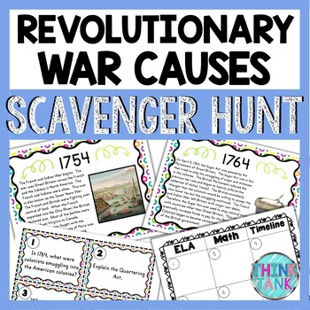 Preview of Revolutionary War Causes Scavenger Hunt - Task Cards - Reading Comprehension