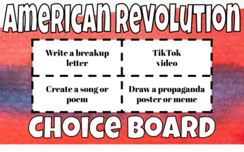 Preview of American Revolution Choice Board