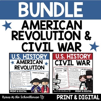 Preview of American Revolution & Civil War Activities and Worksheets Bundle | U.S. History