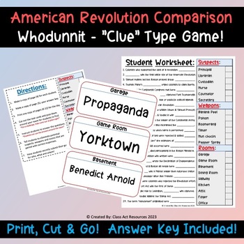 Preview of American Revolution - Clue Game - Revolutionary War - Interactive - Key Terms!