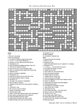 American Revolution Crossword Puzzle by Donna Melton TpT