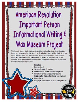 Preview of American Revolution Important Person Informational Writing Wax Museum Project