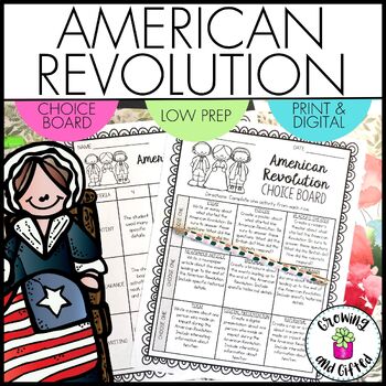 Preview of American Revolution Choice Board Menu for Enrichment and Early Finishers