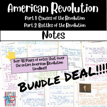 Preview of American Revolution Notes Bundle (Part 1 and Part 2) (Causes & Battles)