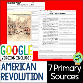 Preview of American Revolution Primary Documents Activity-Revolutionary War Primary Sources