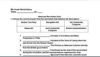 American Revolution Study Guide and Test
