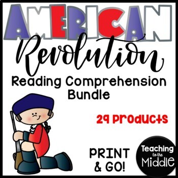 Preview of American Revolution Reading Comprehension Worksheet Bundle Revolutionary War