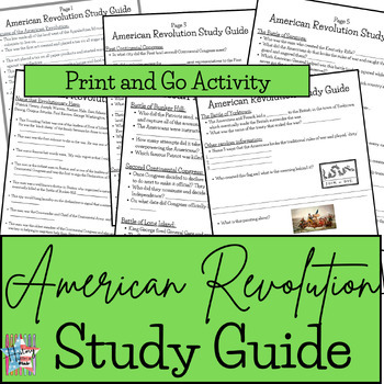 Preview of American Revolution Study Guide, Print & Go, Review Packet, Sub Work