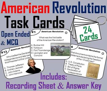 Preview of American Revolution Task Cards Activity