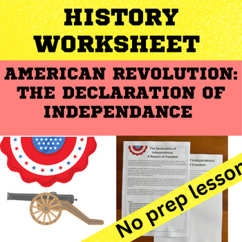Preview of American Revolution - The Declaration of Independence comprehension worksheet