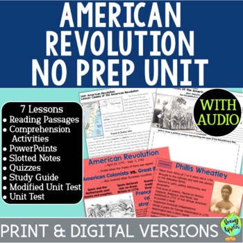 Preview of American Revolution Unit - 7 Revolutionary War Lessons - Activities - Passages