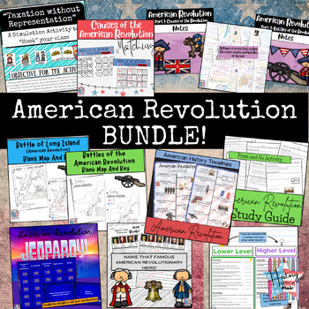 Preview of American Revolution Unit Bundle; Causes and Battles, Test, Growing Bundle