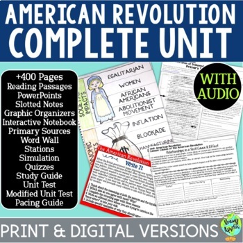 Preview of American Revolution Unit - Revolutionary War Lessons - Activities - PPT - Test