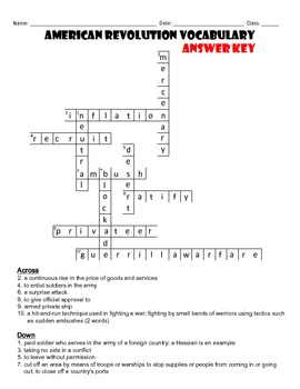 American Revolution Vocabulary Crossword Puzzle by Jessica Eder TpT