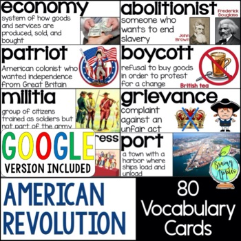 Preview of American Revolution Vocabulary Word Wall Cards | Includes Digital Option