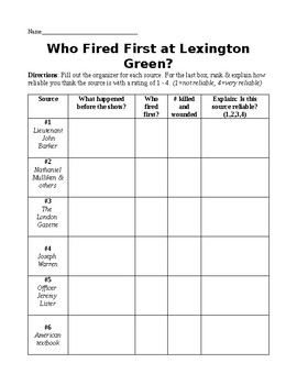 Preview of American Revolution: Who Fired the First Shot at Lexington? DBQ