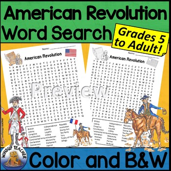 Preview of American Revolution Word Search Activity Hard for Grades 5 to Adult