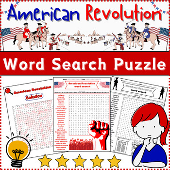 Preview of American Revolution Word Search Puzzle Activity Worksheet Color & B/W ⭐No Prep⭐