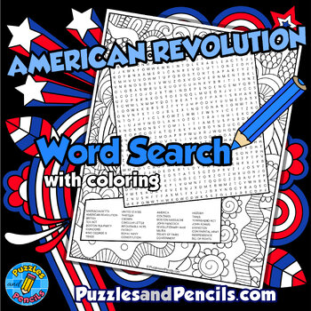 Preview of American Revolution Word Search Puzzle with Coloring | Massachusetts History