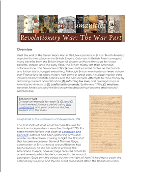 Preview of American Revolutionary War Digital Worksheet: Overview, Battle Timeline, Search