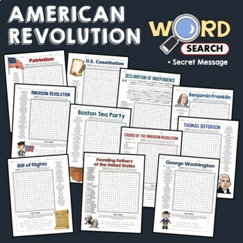 Preview of American Revolutionary War Word Search Puzzles Activity Vocabulary Worksheets