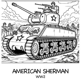 Preview of American Sherman Tank - Historical Coloring Pages Collection