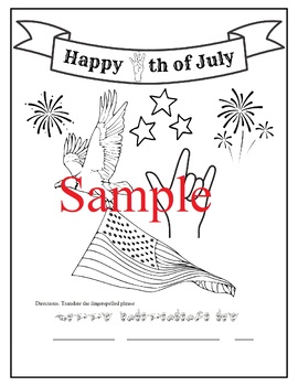 Preview of American Sign Language 4th of July Coloring Page and Fingerspelling Decoder