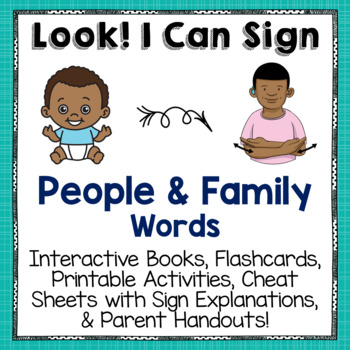 Preview of Sign Language Printables, Flash Cards and Activities for PEOPLE and FAMILY WORDS