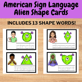 Preview of American Sign Language (ASL) Alien Shape Vocab Cards - preschool shape practice