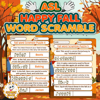 Preview of American Sign Language (ASL ) Alphabet Fall Word Scramble Puzzles Activities