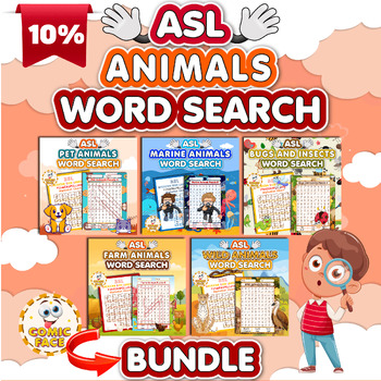 Preview of American Sign Language (ASL ) Animals Word Search Games Activities BUNDLE