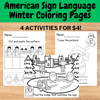 Preview of American Sign Language (ASL) Christmas Activity Pages - ASL Winter Coloring