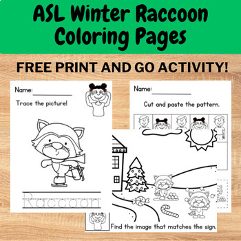 Preview of American Sign Language (ASL) Christmas Raccoon Coloring Pages! - FREE