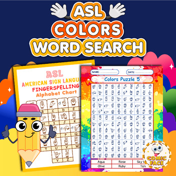 Preview of American Sign Language (ASL ) Colors Word Search Games Activities