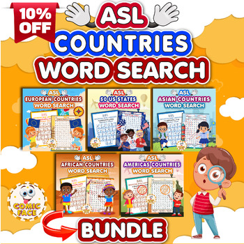 Preview of American Sign Language (ASL ) Countries Word Search Puzzles Activities Bundle